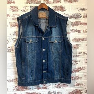 Ablanche Denim Biker Vest Vintage Button Down Sleeveless Y2K Distressed 2XL